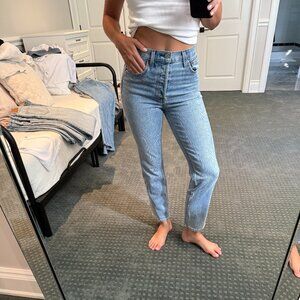 Denim Forum Arlo High Rise Straight Jeans – Light Blue, 25W 28L